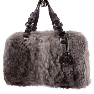 MICHAEL KORS LUXURIOUS SILVER RABBIT FUR SATCHEL
